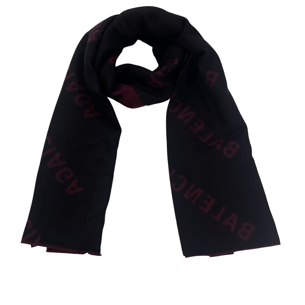 15-79(1) BALENCIAGA 100% Wool All Over Logo Scarf Reversible 76"Lx17.5"W